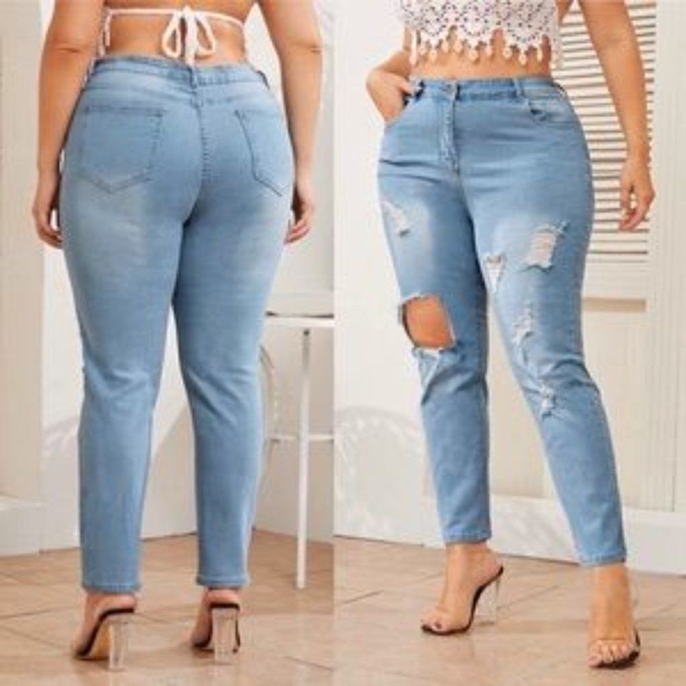 Light Wash Super Ripped Skinny Jeans NWT 1X 2X 3X